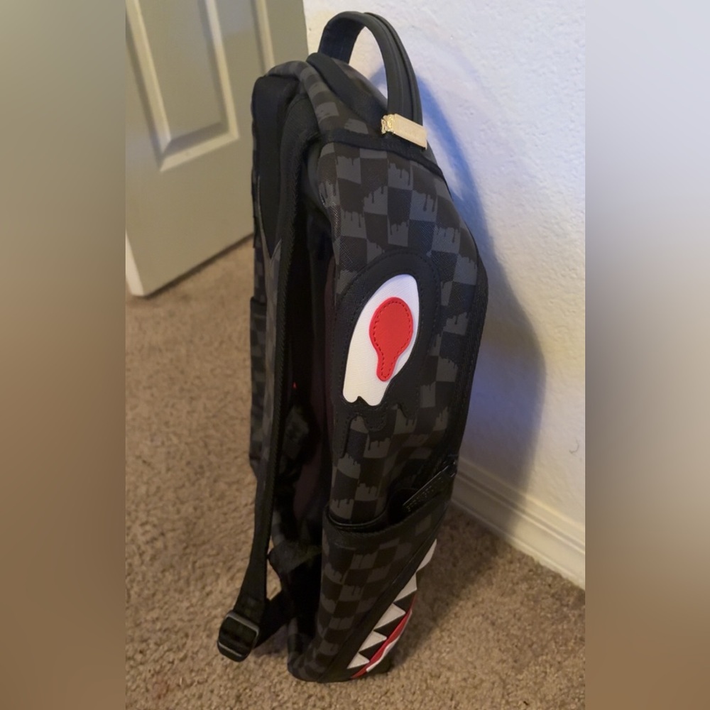 Sprayground Checkered Black and Red Shark Backpack - Picture 3 of 5
